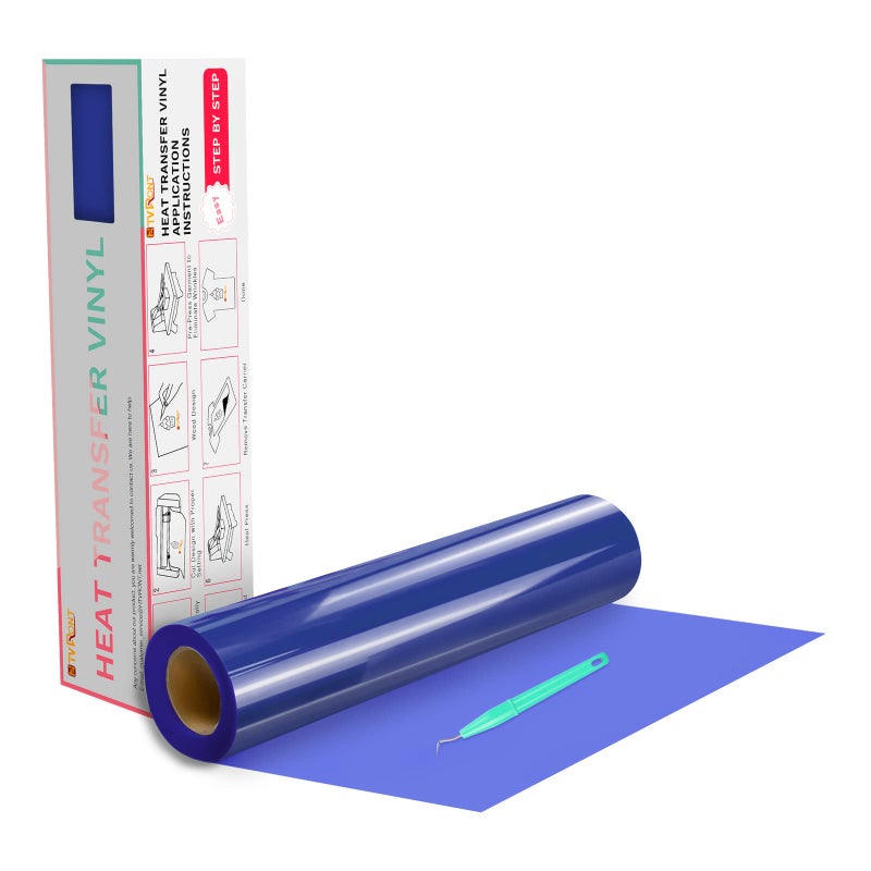 HTVRONT HTV Vinyl Rolls Blue Heat Transfer Vinyl - 12" x 20ft Blue HTV Vinyl for Shirts, Iron on for All Cutting Machines - Easy to Cut & Weed for Heat Transfer Design - Image 1